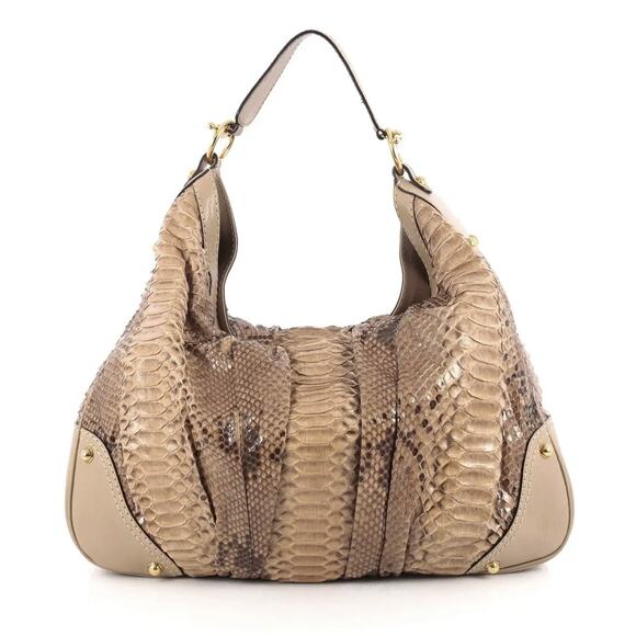 GUCCI Large Neutral Python Jockey Hobo Tote Shoulder Bag - Picture 1 of 9